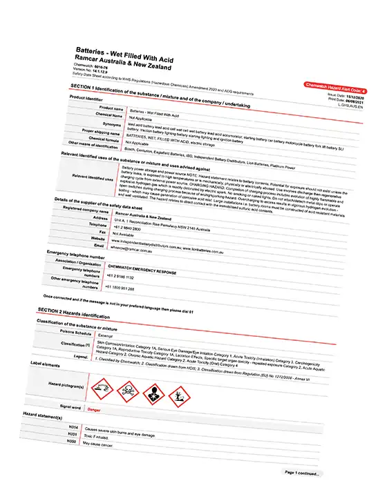 Lion batteries material safety sheet